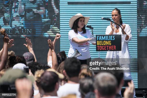 Alicia Keys and America Ferrera address in support of families separated at the U.S.-Mexico border on June 30, 2018 in Washington, DC. Across the...