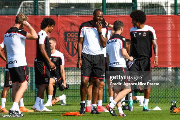 Patrick Vieira head coach of Nice and players during the Training Session of OGC Nice on July 2, 2018 in Nice, France.