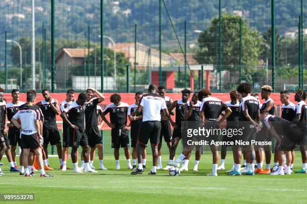 Patrick Vieira head coach of Nice and players during the Training Session of OGC Nice on July 2, 2018 in Nice, France.