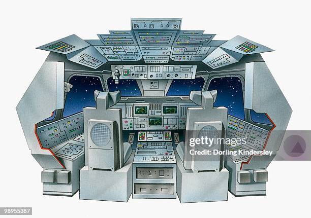 illustration of the flight deck of a space shuttle - dorling kindersley stock illustrations