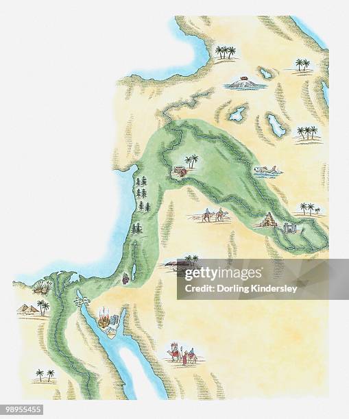 illustration of strip of land known as the 'fertile crescent' which stretched from egypt through canaan and mesopotamia to babylonia in the old testament - mesopotamian stock illustrations