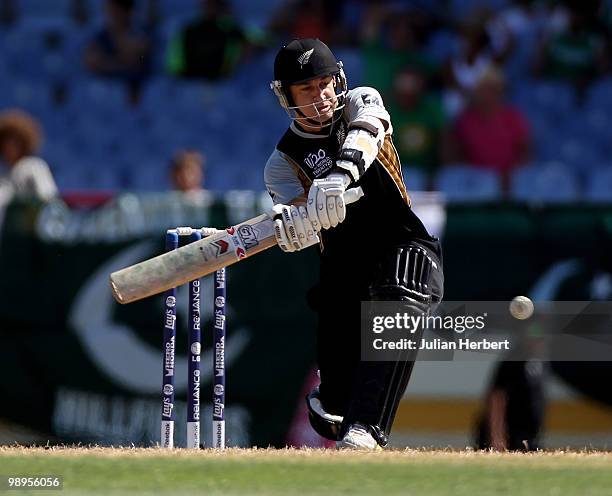 Nathan McCullum of New Zealand scores runs during the ICC World Twenty20 Super Eight match between England and New Zealand played at the beausejour...