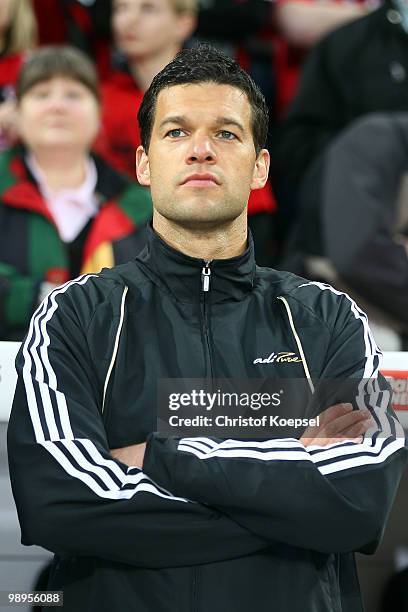 Michael Ballack of Schnix All Stars stands on the bench during the Bernd Schneider farewell match between Bayer Leverkusen and Schnix All Stars at...