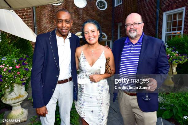 Edward Dugger, Sophie DeLaCour and Charlie Goulding attend A Country House Gathering To Benefit Preservation Long Island At The Edwin Gould Estate...