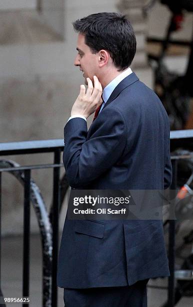 Ed Miliband, a member of Labour's negotiating team for coalition talks with the Liberal democrats, arrives at the Houses of Parliament on May 10,...