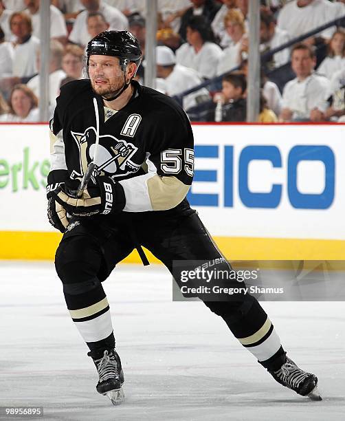 Sergei Gonchar of the Pittsburgh Penguins skates against the Montreal Canadiens in Game Five of the Eastern Conference Semifinals during the 2010 NHL...