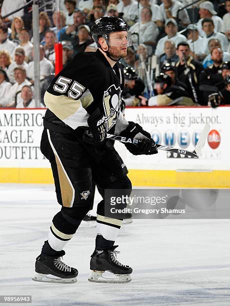 Sergei Gonchar of the Pittsburgh Penguins skates against the Montreal Canadiens in Game Five of the Eastern Conference Semifinals during the 2010 NHL...