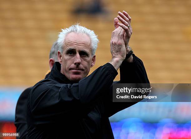 Mick McCarthy, the Wolves manager applauds during the Barclays Premier match between Wolverhampton Wanderers and Sunderland at Molineaux on May 9,...