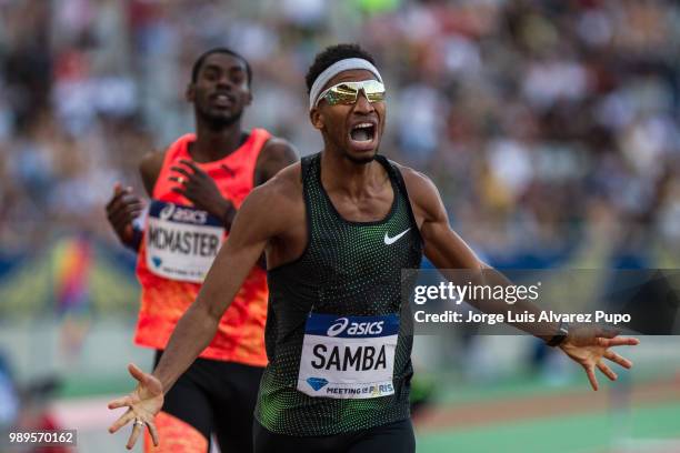 Abderrahman Samba of Qatar reacts after setting the second fasted time in history in the 400m Hurdles men of the IAAF Diamond League Meeting de Paris...