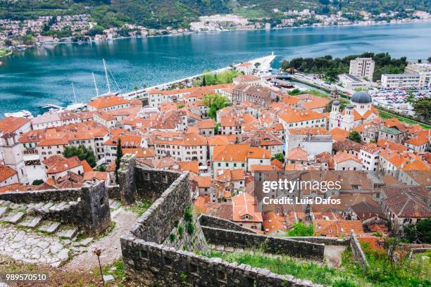 kotor old town overhead - boka stock pictures, royalty-free photos & images