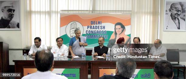 Delhi Chief Minister Sheila Dikshit and cabinet ministers addresses the office bearers meeting at Delhi Pradesh Congress Committee office on June 24,...