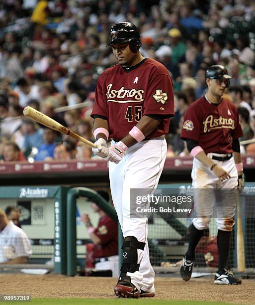 Carlos Lee of the Houston Astros bats against the San Diego Padres at Minute Maid Park on May 9, 2010 in Houston, Texas.