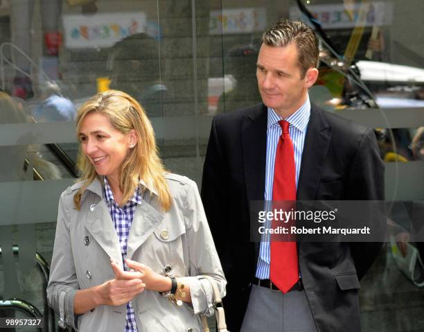 Infanta Cristina and husband Inaki Urdangarin visit her father, King Juan Carlos I of Spain at the Hospital Clinic of Barcelona on May 10, 2010 in...