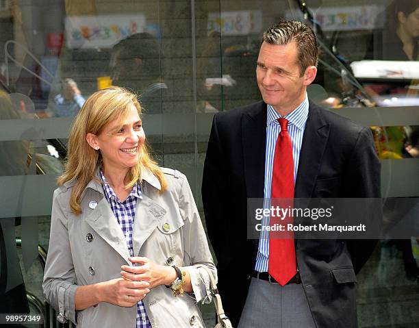 Infanta Cristina and husband Inaki Urdangarin visit her father, King Juan Carlos I of Spain at the Hospital Clinic of Barcelona on May 10, 2010 in...