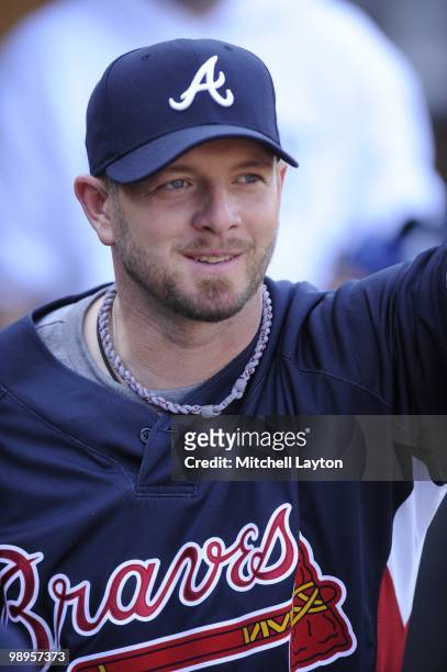 Billy Wagner of the Atlanta Braves looks on before a baseball game against the Washington Nationals on May 6, 2010 at Nationals Park in Washington,...