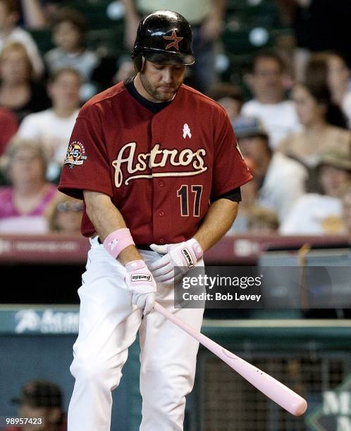 Lance Berkman of then Houston Astros bats against the San Diego Padres at Minute Maid Park on May 9, 2010 in Houston, Texas.