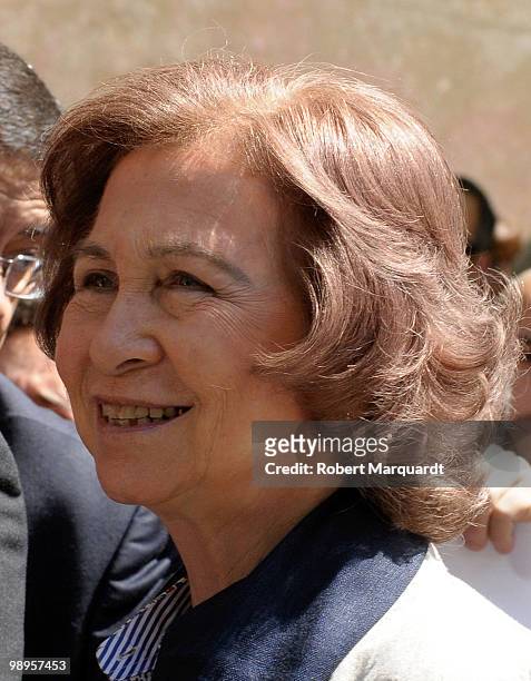 Queen Sofia of Spain visits her husband, King Juan Carlos I of Spain at the Hospital Clinic of Barcelona on May 10, 2010 in Barcelona, Spain. King...