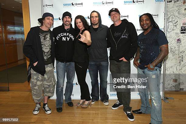 Drummer Morgan Rose, guitarist John Connolly, Sirius Radio DJ Kayla, guitarist Clint Lowery, guitarist Vinnie Hornsby and singer Lajon Witherspoon of...