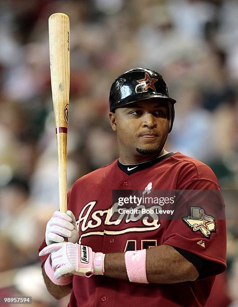 Carlos Lee of the Houston Astros bats against the San Diego Padres at Minute Maid Park on May 9, 2010 in Houston, Texas.