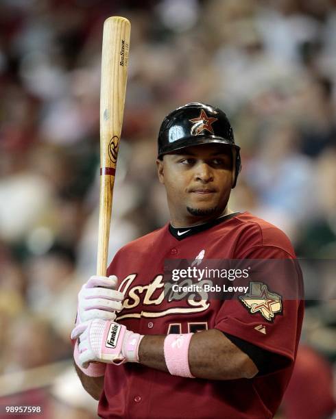 Carlos Lee of the Houston Astros bats against the San Diego Padres at Minute Maid Park on May 9, 2010 in Houston, Texas.