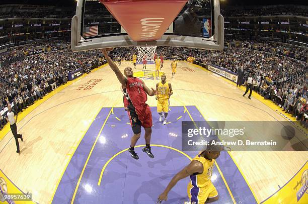Jarrett Jack of the Toronto Raptors makes a layup against the Los Angeles Lakers at Staples Center on March 9, 2010 in Los Angeles, California. NOTE...