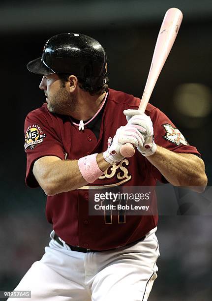 Lance Berkman of then Houston Astros bats against the San Diego Padres at Minute Maid Park on May 9, 2010 in Houston, Texas.