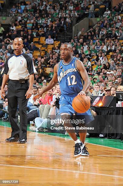Earl Boykins of the Washington Wizards dribbles the ball against the Boston Celtics on March 7, 2010 at the TD Garden in Boston, Massachusetts. NOTE...