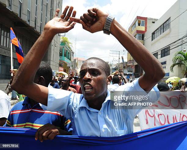 Haitians demonstrate on May 10, 2010 in Port-au-Prince against their President Rene Preval's decision to extend his presidentiel mandate for three...