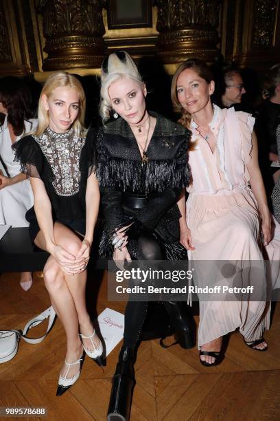 Sabine Getty, Daphne Guinness and Lucie de la Falaise attend Schiaparelli Haute Couture Fall Winter 2018/2019 show as part of Paris Fashion Week on...