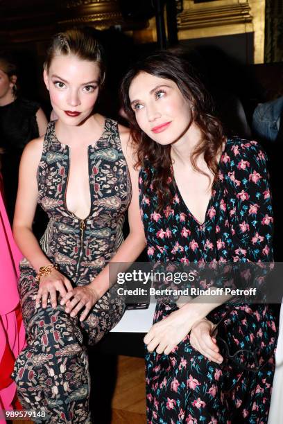 Anya Taylor-Joy and Carice Van Houten attend the Schiaparelli Haute Couture Fall Winter 2018/2019 show as part of Paris Fashion Week on July 2, 2018...