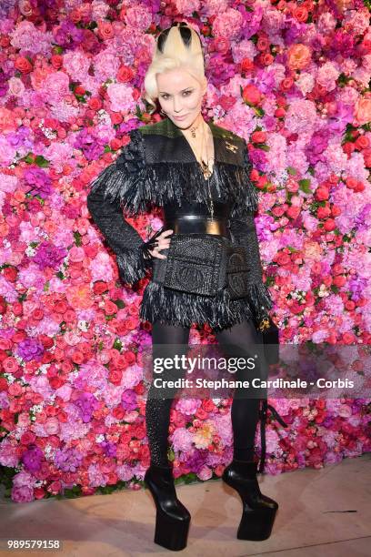 Daphne Guinness attends the Schiaparelli Haute Couture Fall/Winter 2018-2019 show as part of Haute Couture Paris Fashion Week on July 2, 2018 in...