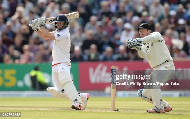 England opener Adam Lyth hits out during his innings of 107 in the 2nd Test match between England and New Zealand at Headingley, Leeds, 30th May...