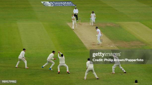 Ben Stokes of England is caught by Mark Craig of New Zealand off the bowling of Trent Boult for 6 runs during the 2nd Test match between England and...