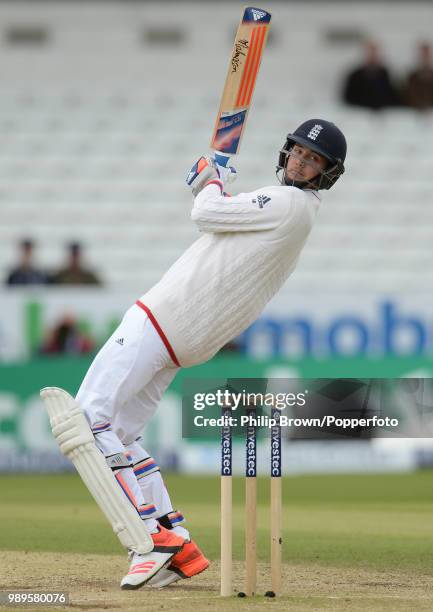 Stuart Broad of England deflects the ball behind during the 2nd Test match between England and New Zealand at Headingley, Leeds, 31st May 2015. New...