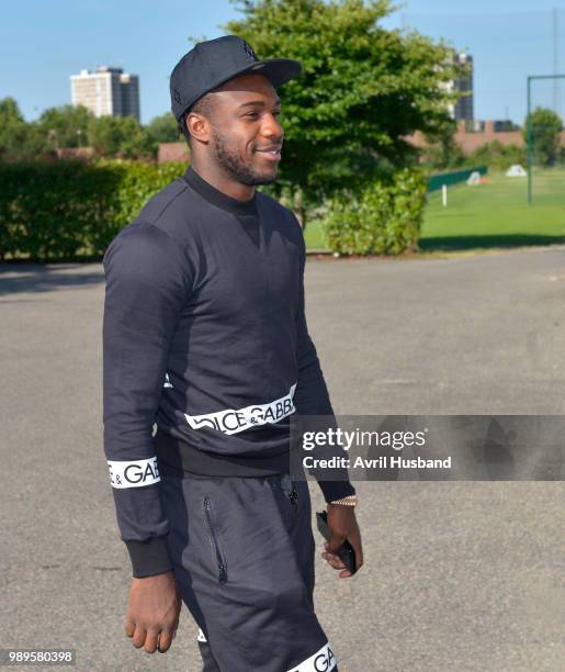 Michail Antonio of West Ham United arriving for the first day back of pre-season at Rush Green on July 2, 2018 in Romford, England.