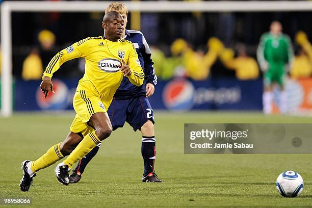 Emmanuel Ekpo of the Columbus Crew chases down the ball against the New England Revolution on May 8, 2010 at Crew Stadium in Columbus, Ohio.