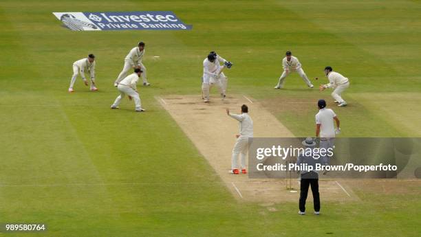 Joe Root of England is caught by Tom Latham of New Zealand off the bowling of Mark Craig for 0 during the 2nd Test match between England and New...