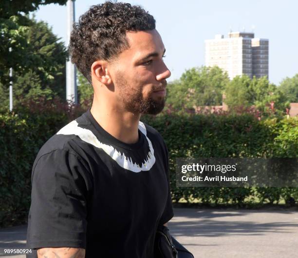 Ryan Fredericks of West Ham United arriving for the first day back of pre-season at Rush Green on July 2, 2018 in Romford, England.