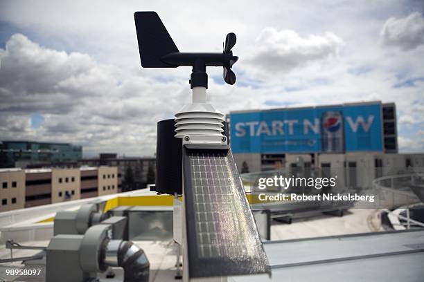 Solar powered mini weather station, anemometer with a wind direction and baromenter, stands on the roof, April 21, 2010 of the Carver Apartment...
