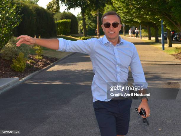 Mark Noble of West Ham United arriving for the first day back of pre-season at Rush Green on July 2, 2018 in Romford, England.