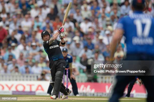 New Zealand captain Brendon McCullum hits a boundary during the 2nd Royal London One Day International between England and New Zealand at The Oval,...