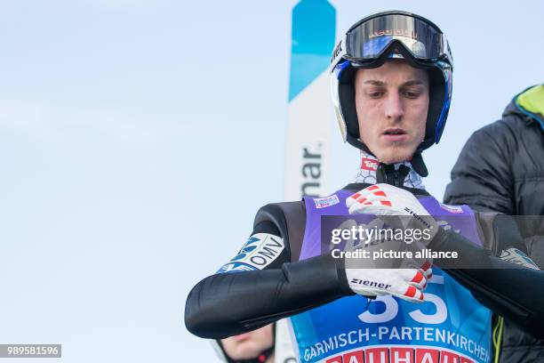 Gregor Schlierenzauer of Austria pictured during the training run of the men's large hill ski jumping event at the Four Hills Tournament in...