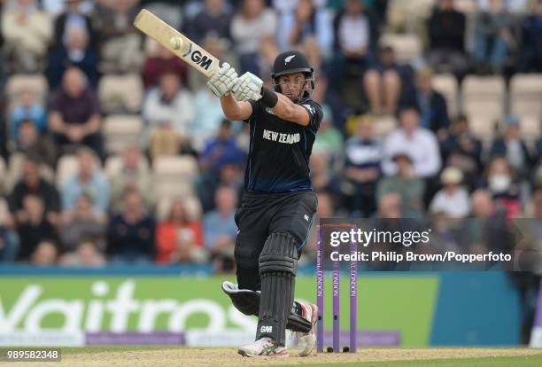 Ross Taylor of New Zealand hits out during his innings of 110 in the 3rd Royal London One Day International between England and New Zealand at the...