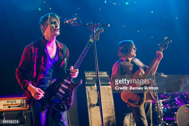 Stephen Malkmus and Mark Ibold of Pavement perform on stage at Brixton Academy on May 10, 2010 in London, England.