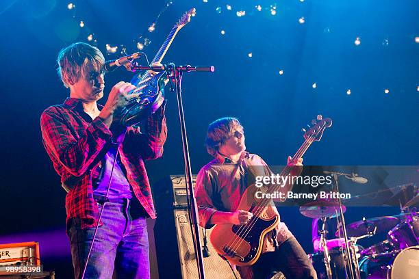 Stephen Malkmus and Mark Ibold of Pavement perform on stage at Brixton Academy on May 10, 2010 in London, England.