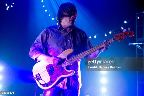 Mark Ibold of Pavement performs on stage at Brixton Academy on May 10, 2010 in London, England.