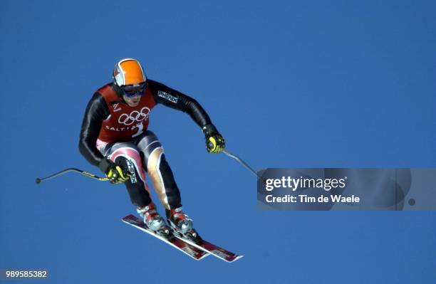 Winter Olympic Games : Salt Lake City, Lasse Kjus Of Norway During The Second Training Run For The Men'S Downhill Alpine Skiing Event At The...