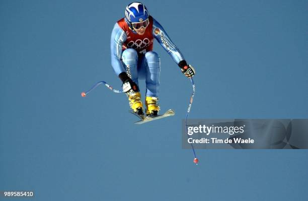 Winter Olympic Games : Salt Lake City, 2/9/02, Huntsville, Utah, United States --- Christophe Saioni Of France During The Second Training Run For The...