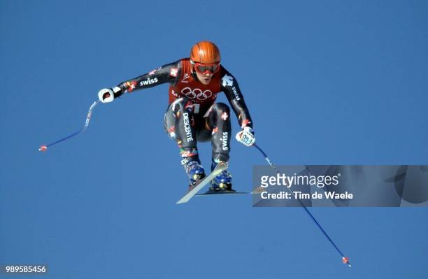 Winter Olympic Games : Salt Lake City, 2/9/02, Huntsville, Utah, United States --- Bruno Kernen Of Switzerland During The Second Training Run For The...