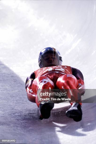 Winter Olympic Games : Salt Lake City, Tony Benshoof During A Practice Run For The Men'S Singles Luge At The 2002 Olympic Winter Games.Jeux...